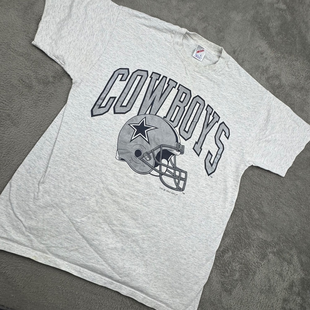 Jerzees Dallas Cowboys T-Shirt Mens L Gray Excellent Vintage 1993 NFL Helmet USA